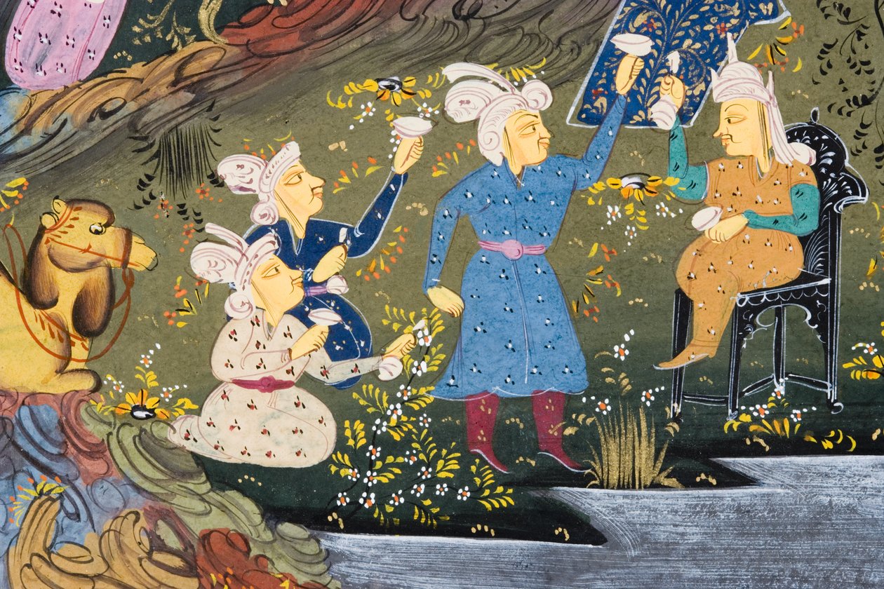 Drikkefest utendørs ved elv eller innsjø (ugjennomsiktig wc på papir) (detalj av 272915) av Persian School
