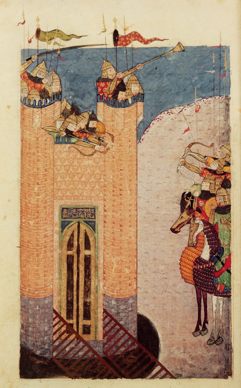 Ms 7926 206 f.149 Mongoler som beleirer et citadell, ca. 1252-60 av Persian School