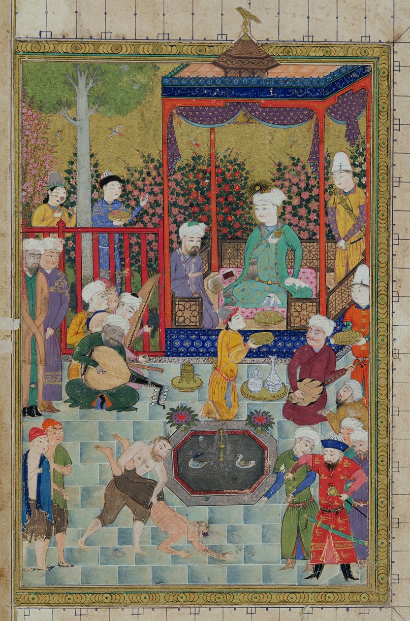 Ms C-822 fol.1v En fyrstelig mottakelse, illustrasjon fra 