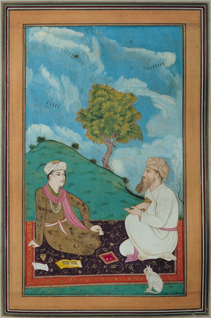 Ms D-181 fol.9 En lærer og hans elev, 1674 av Persian School