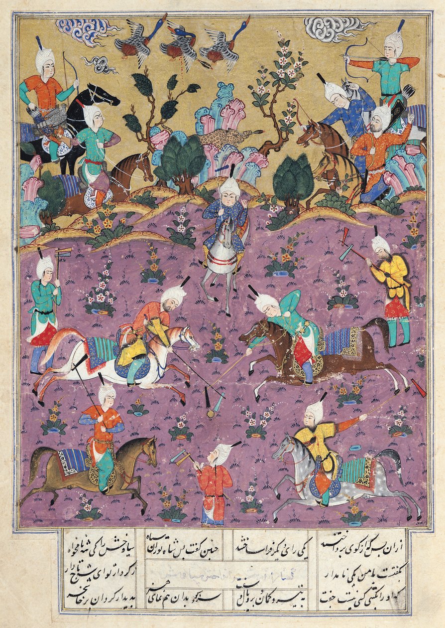 Ms D-184 fol.140a Siavosh spiller polo med Afrasiab, fra 