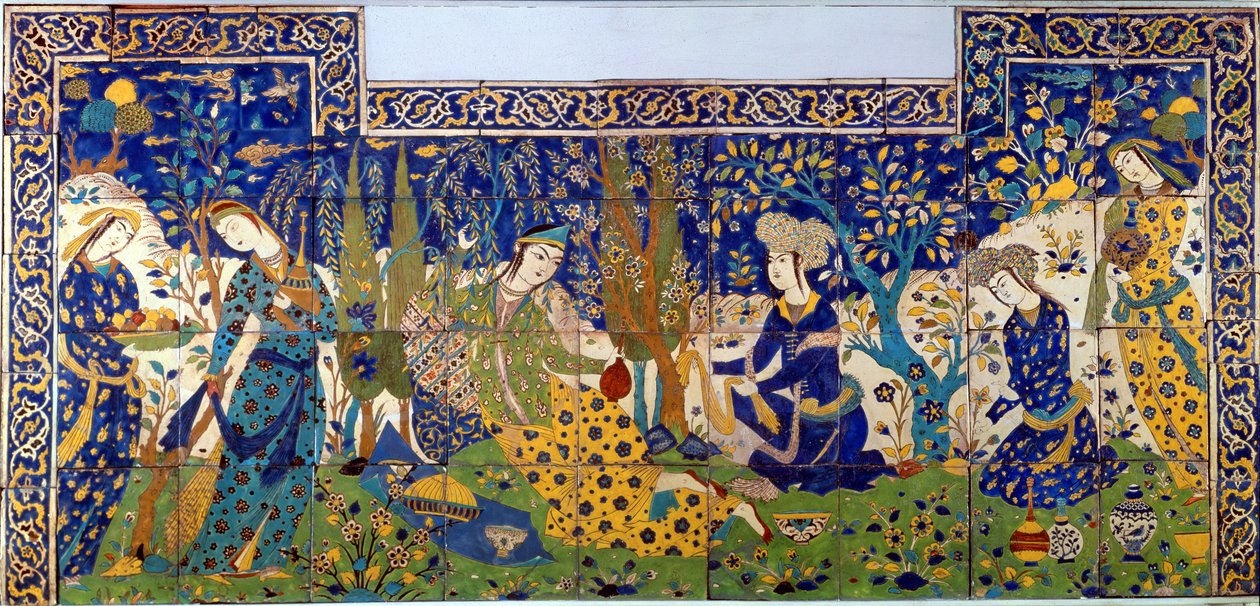 Panel av glasert keramikkfliser, Isfahan (frittegods) av Persian School