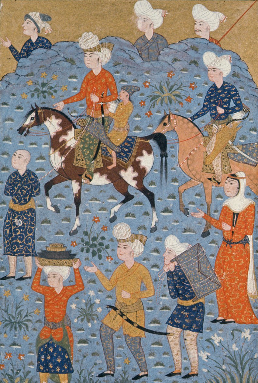 Tilbake fra raidet, Shiraz, ca. 1600 av Persian School