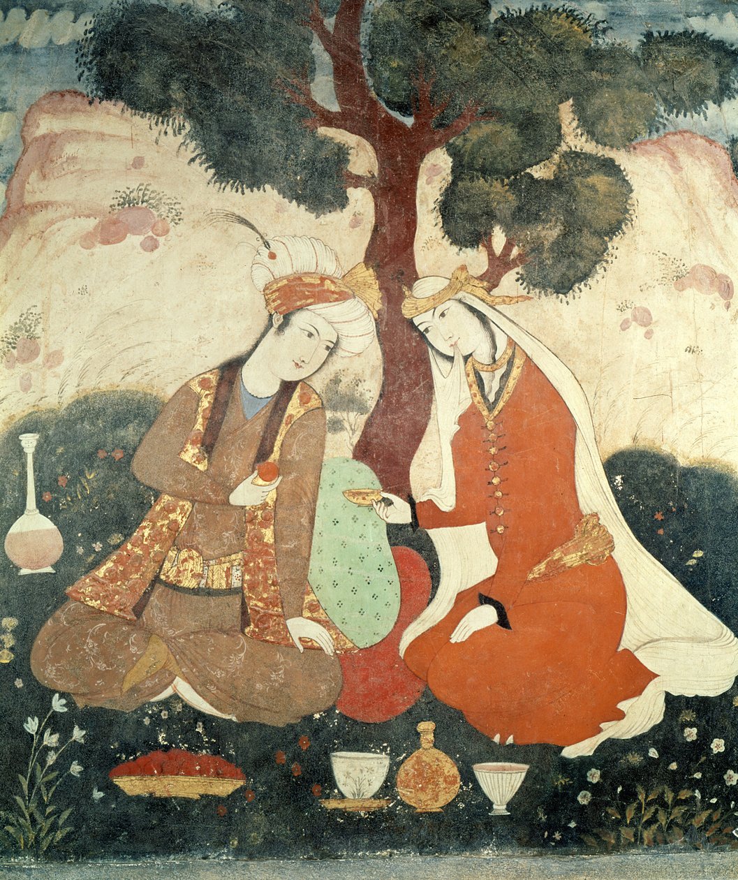Scene galante fra epoken til Shah Abbas I, 1585-1627 (detalj) av Persian School