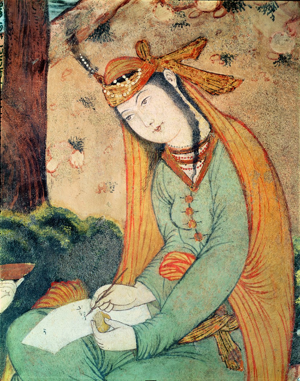Kvinne som skriver i domstolen til Shah Abbas I (1571-1629) 1585-1627 av Persian School