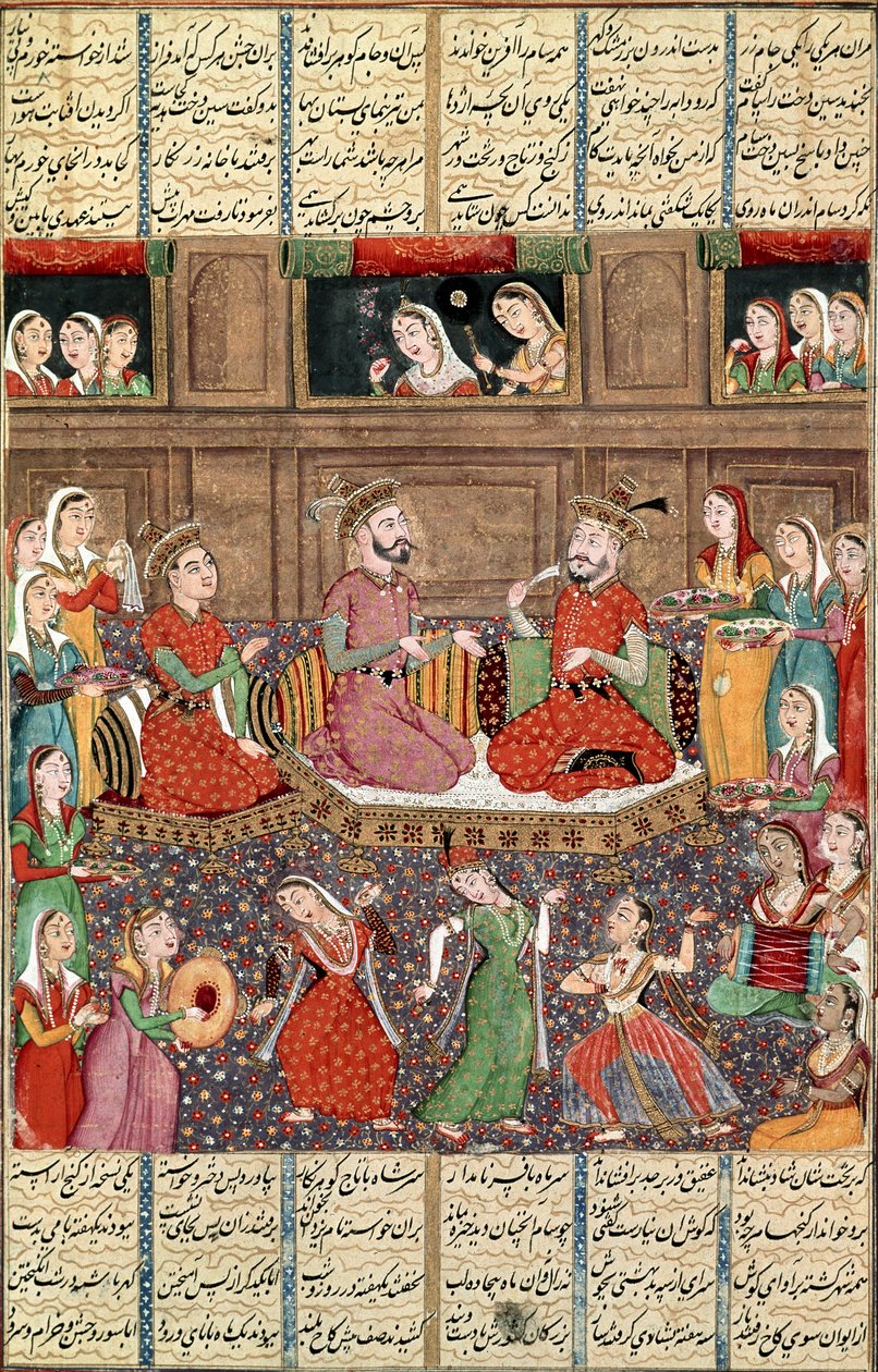 En mottakelse ved det kongelige hoff i Kabul, fra Firdawsis Shahnama av Persian School