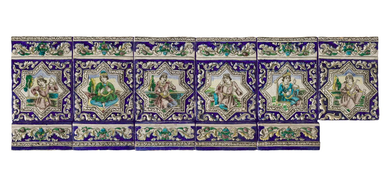 En frise fra 1800-tallet av keramiske Qadjar-fliser av Persian School