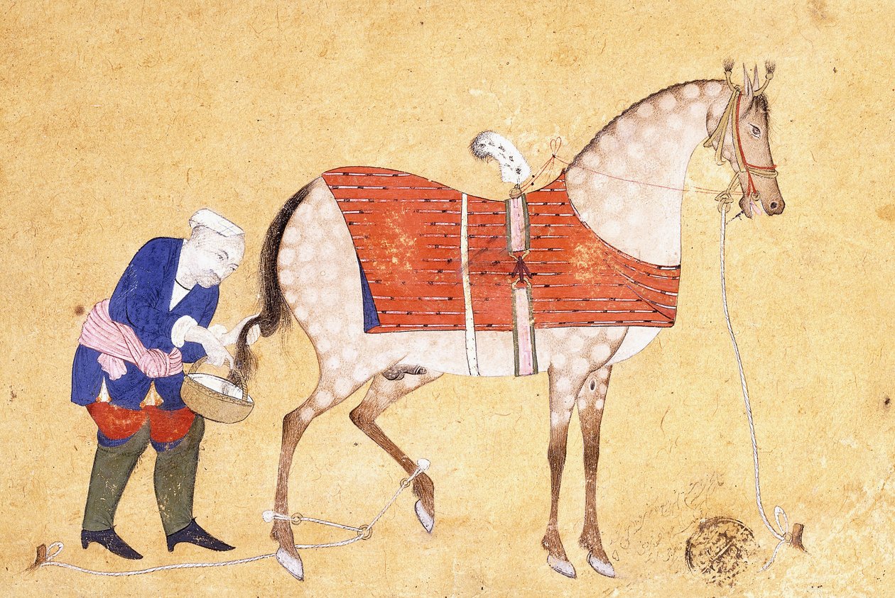 En brudgom med en hest, 1694 av Persian School