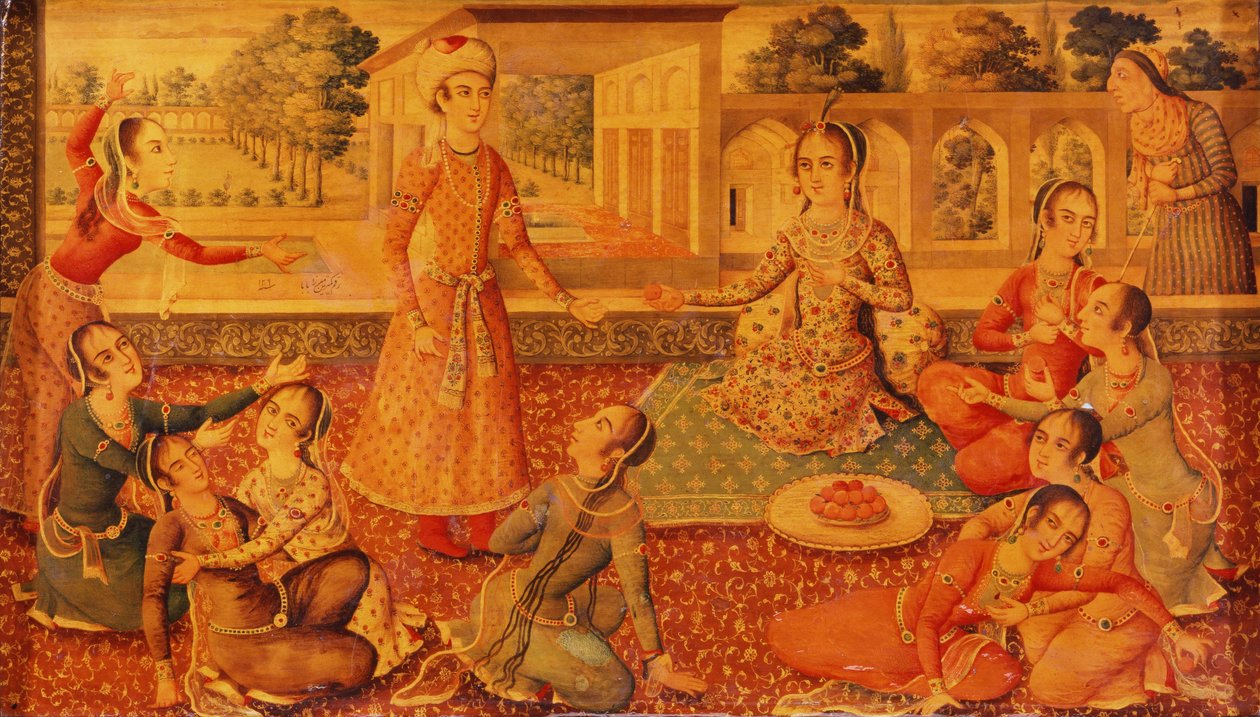 En sen Zand-lakkert papirmache kiste, ca. 1794-95 av Persian School