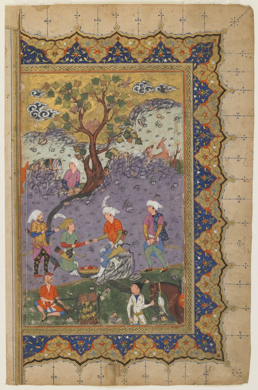 En prins som sitter i et landskap med ledsagere, ca. 1600 av Persian School