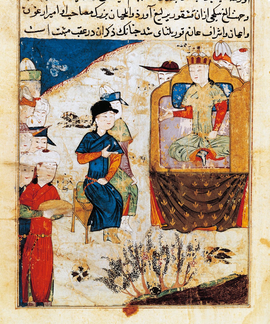 ""Audience de Mongka (ou Mongke ou Mangu Khan) (mort en 1259)"" Miniatyr dekk de ""Tarih-i djahangusha'i Djuvayni"" (ms supp persan 206, folio 101) 1438 av Persian School