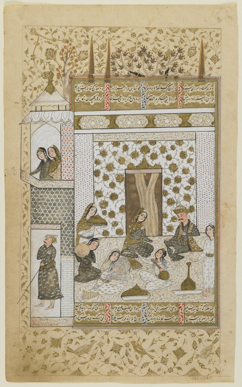 Bahram Gur og prinsessen i den hvite paviljongen, fra en Khamsa, ca. 1600-10 av Persian School