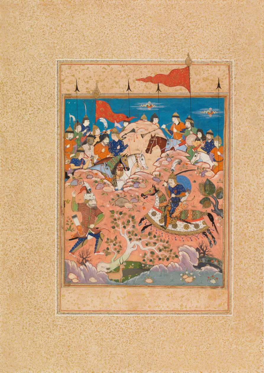 Battle Scene (wc og gouache på vellum) av Persian School