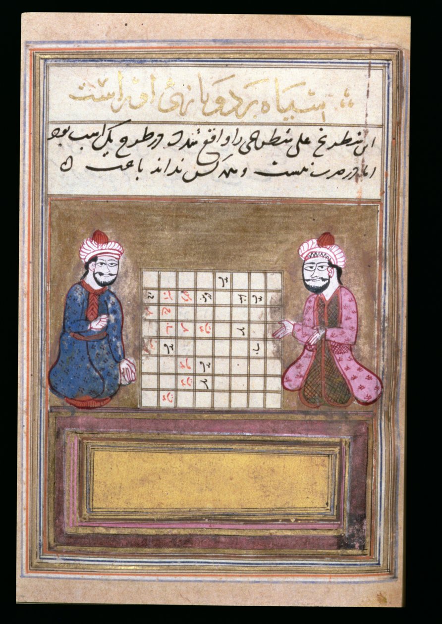 Chess Players, side fra a Treatise on Chess, tidlig Safavid, andre halvdel av 1500-tallet (blekk på papir) av Persian School