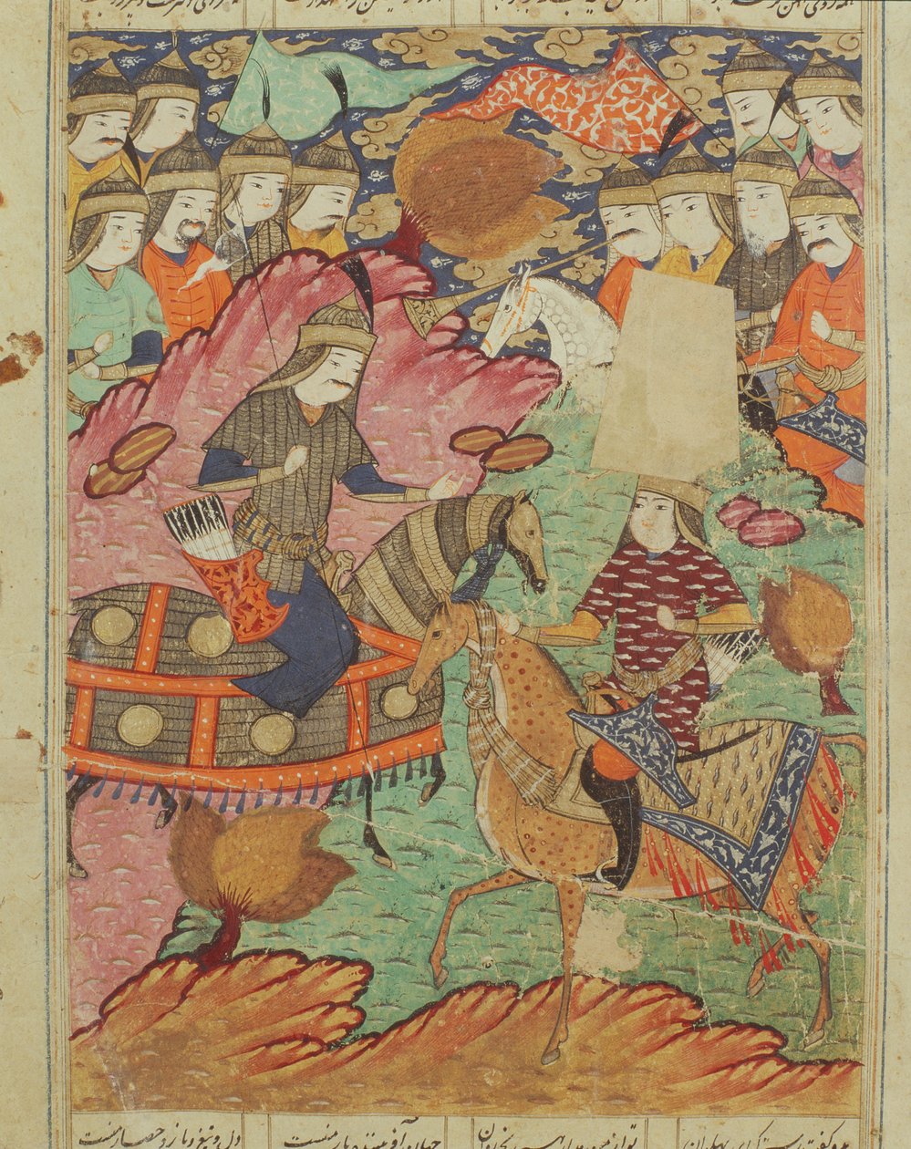 Duell på hesteryggen mellom Rostam og Afrasiab, illustrasjon fra Shahnama (Kongenes bok) av Abul-Qasim Manur Firdawsi (ca.934-c.1020) 1619 av Persian School
