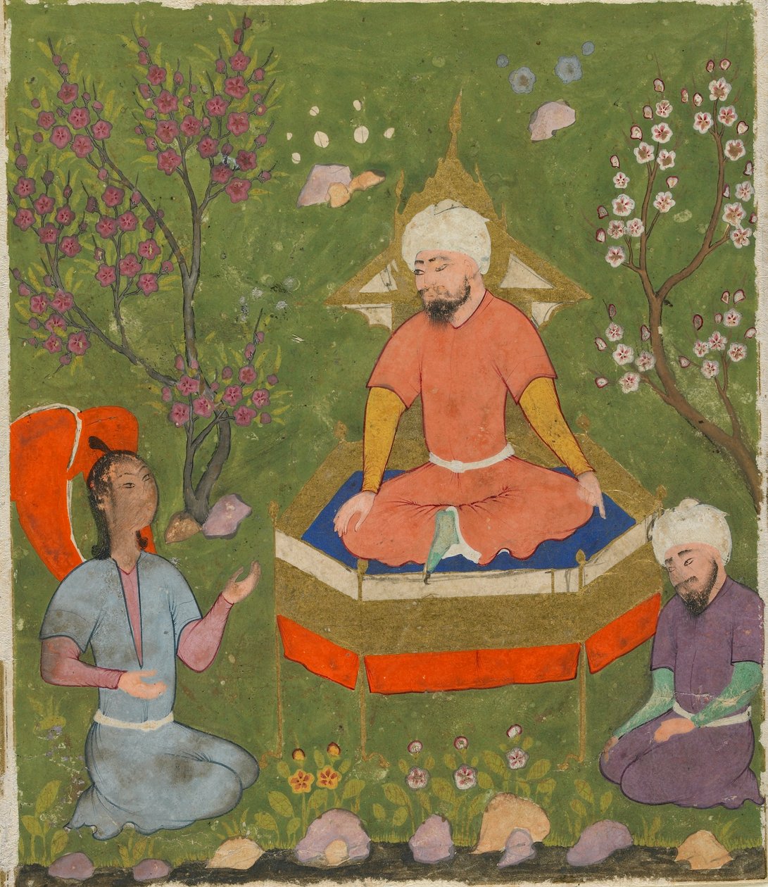 Folio fra Ajaib al-Makhluqat (Skapelsens underverk) av al-Qazwini; recto: Haloed Figure Enthroned, Qazwin, Iran, ca. 1590-1600 (ugjennomsiktig akvarell, blekk og gull på papir) av Persian School