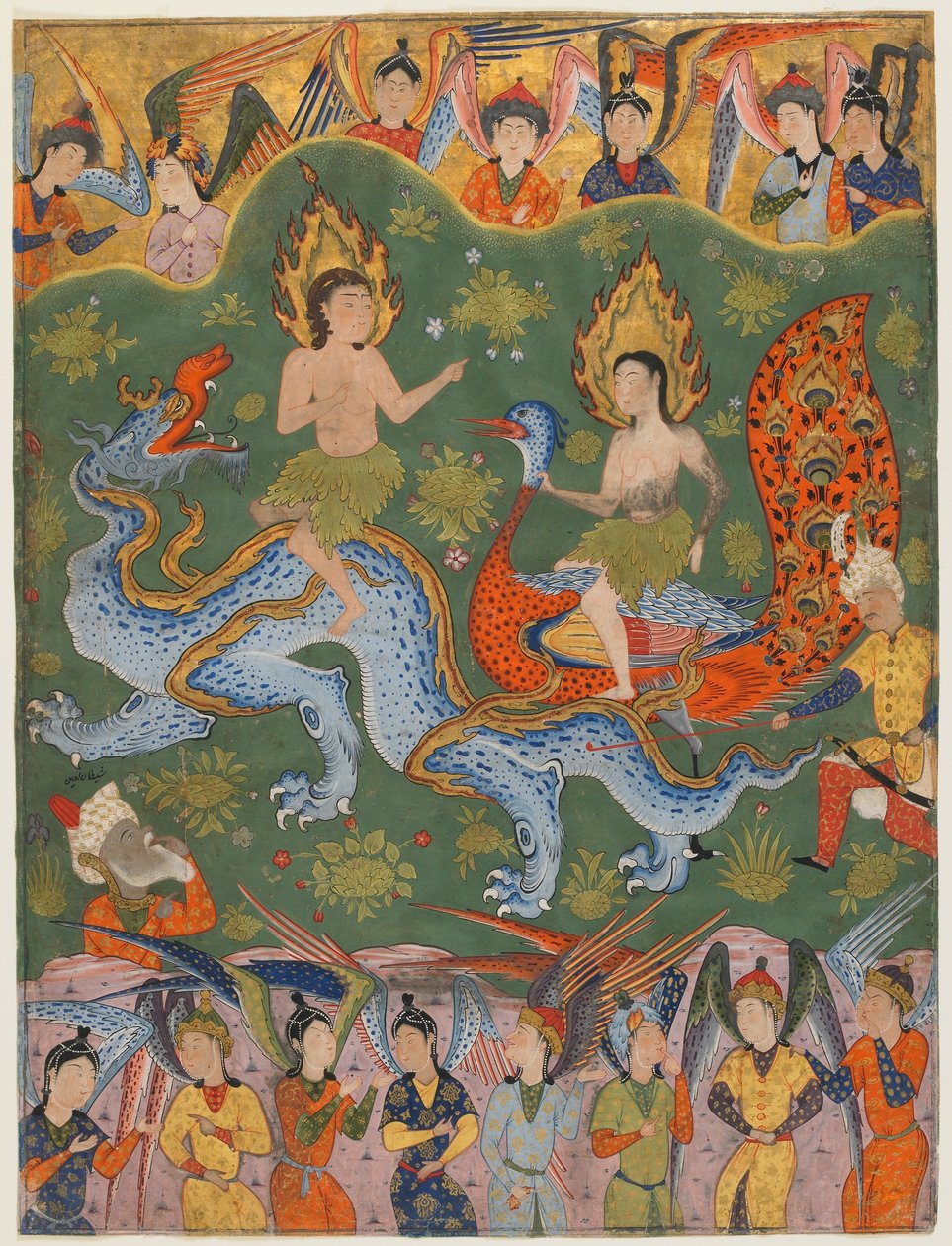 Folio fra en Falnama (Book of Omens); verso: Utvisning av Adam og Eva, Qazvin, Iran, Safavid-perioden, midten av 1550-tallet (ugjennomsiktig akvarell, blekk og gull på papir) av Persian School