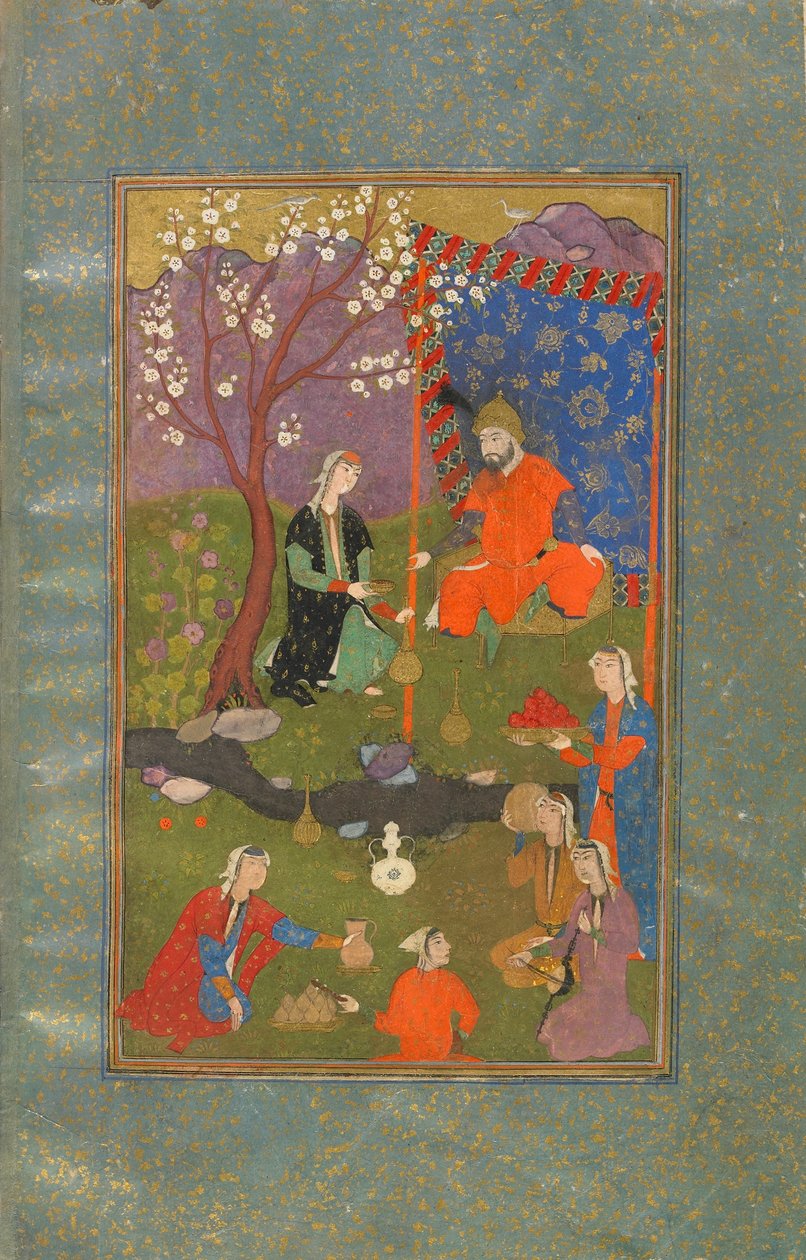 Folio fra en Jamshid u Khurshid, Iran, Safavid-periode, ca. 1600 (ugjennomsiktig akvarell, blekk og gull på papir) av Persian School