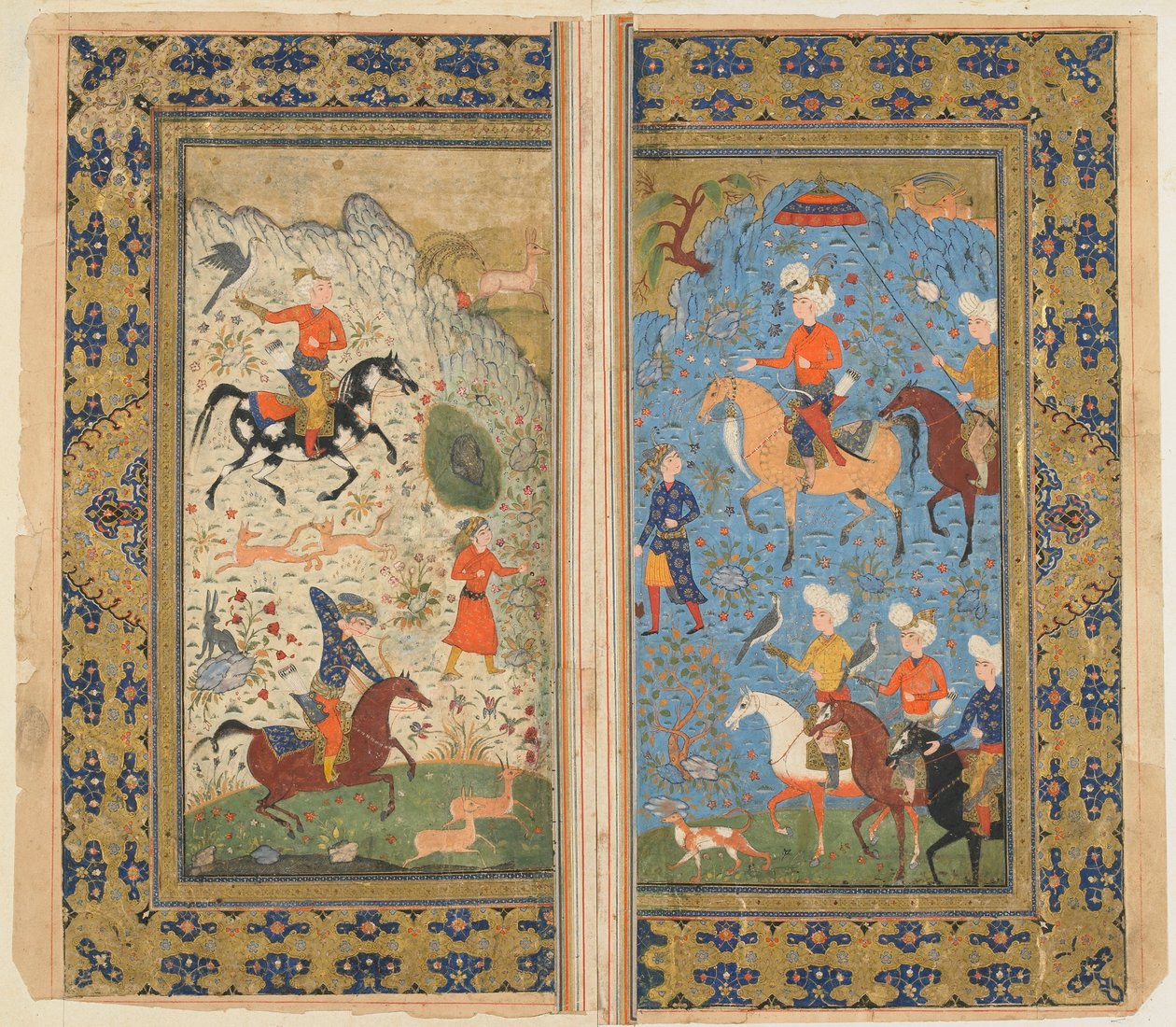 Folio fra en Shahnama (Kongenes bok) av Firdawsi; A Royal Hunt, Iran, ca. 1590-1600 (ugjennomsiktig akvarell, blekk og gull på papir) av Persian School