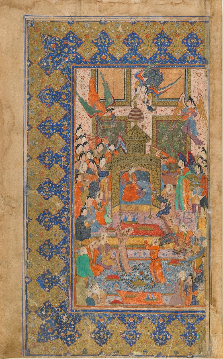 Folio fra en uidentifisert tekst; recto: A Princess Enthroned, Shiraz, Iran, ca. 1560 (ugjennomsiktig akvarell, blekk og gull på papir) av Persian School