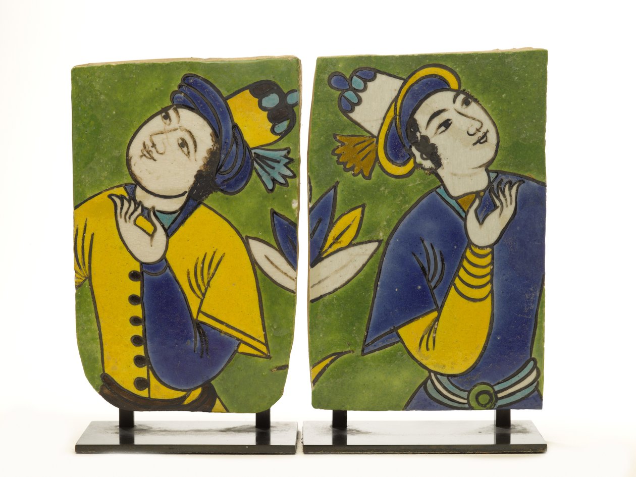 Fragmentære fliser med figurdekor av Persian School