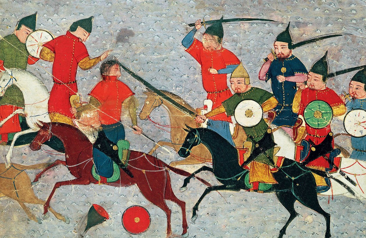 Genghis Khan i kamp. Miniatyr fra Jami