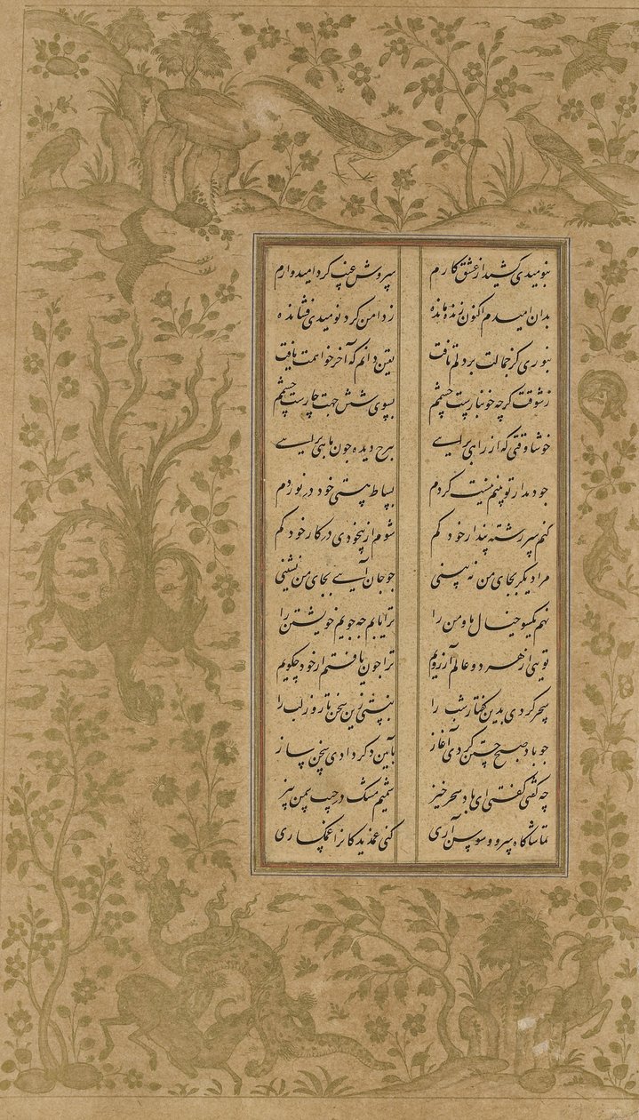 Drueranke og fugledesign, folio fra Yusuf u-Zulaikha av Jami (d. 1492) Qazvin, Iran, Safavid-dynastiet, 1557 (blekk og gull på papir) av Persian School