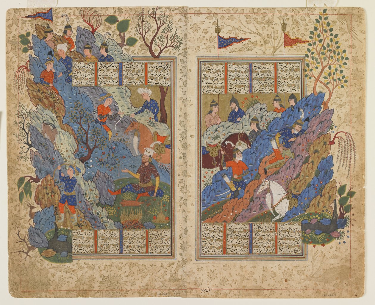 Gudarz dreper Piran på fjellet fra en Shahnama av Persian School