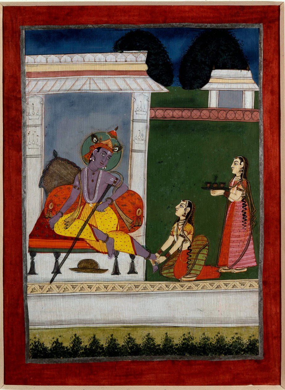 Hinduisme: "" Krishna hviler""" En neste matte føttene hans. Persisk miniatyr av den indiske skolen på 1600-tallet. Rennes, Museum of Fine Arts av Persian School