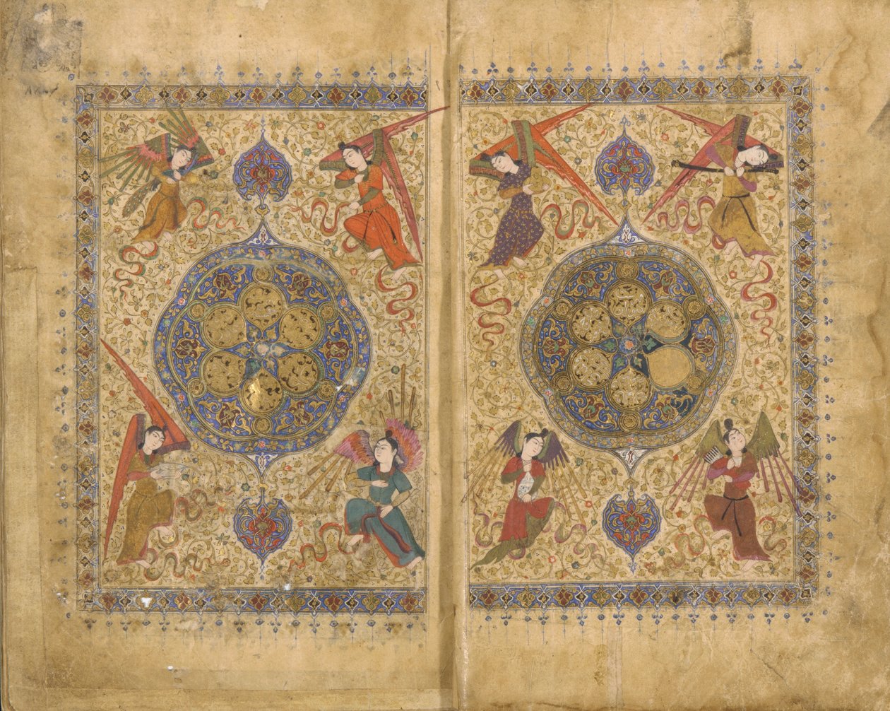 Khamsa (kvintett) av Khwaju Kirmani, Shiraz, Iran, Timurid-perioden, 1437-38 (ugjennomsiktig akvarell, blekk og gull på papir) av Persian School