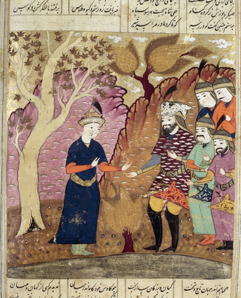 Riddere som finner den falne Kawus, illustrasjon fra Shahnama (Kongenes bok) av Abul-Qasim Manur Firdawsi (ca.934-c.1020) 1619 av Persian School