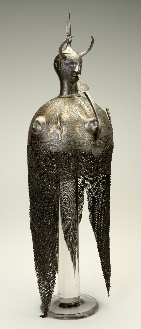 Kulah Khud, hjelm, ca. 1700-tallet, endret på 1800-tallet (jern med gull- og sølvinnlegg) av Persian School