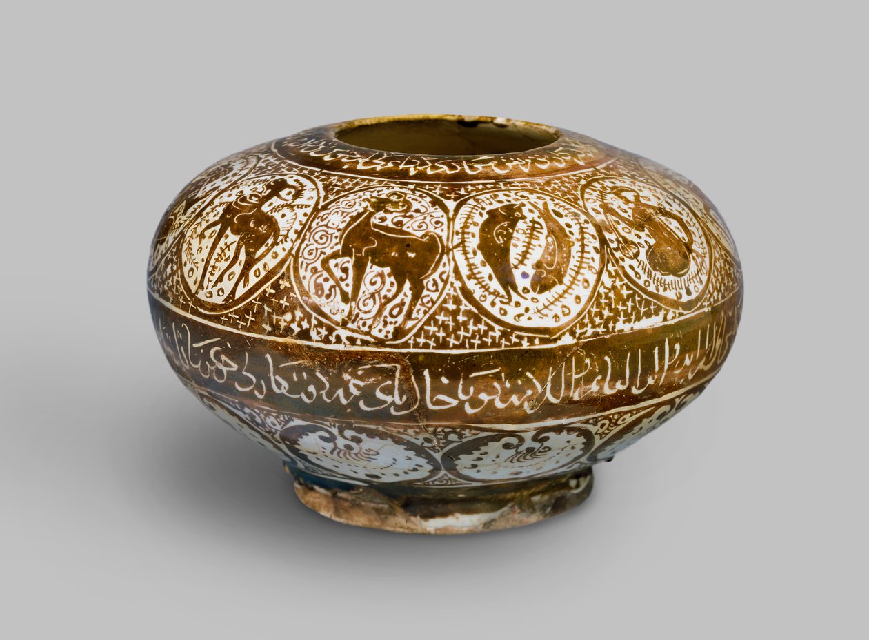 Lusterkrukke, dekorert med stjernetegn, Kashan, Iran, Seljuk-perioden, tidlig på 1200-tallet (steinpasta med glans over glasur) av Persian School