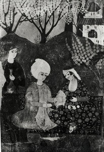 Mann og kvinne i en hage av Persian School