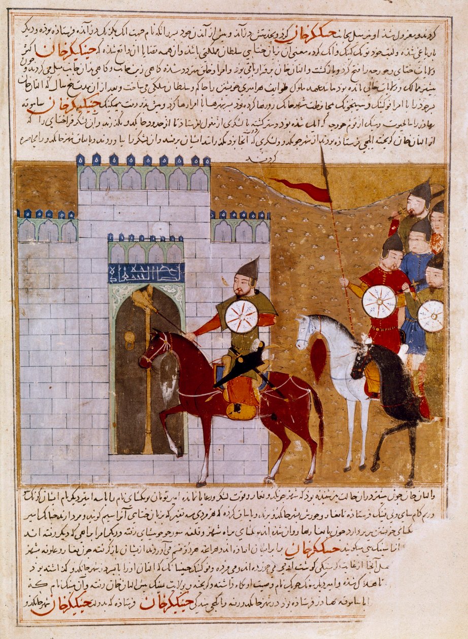 Mongoler som beleirer en persisk miniatyrfestning hentet fra "" Jami al-tawarikh"" (Jami al tawarikh) eller "" Universal History"" av historikeren Rashid al-din (al din) (1247-1318) Rundt 1430 Paris, B.N. av Persian School