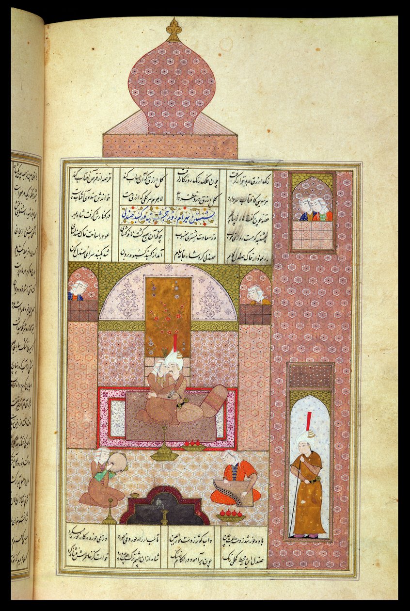 Ms D-212 fol.221b Bahram (420-28) besøker prinsessen av Rum, illustrasjon til 
