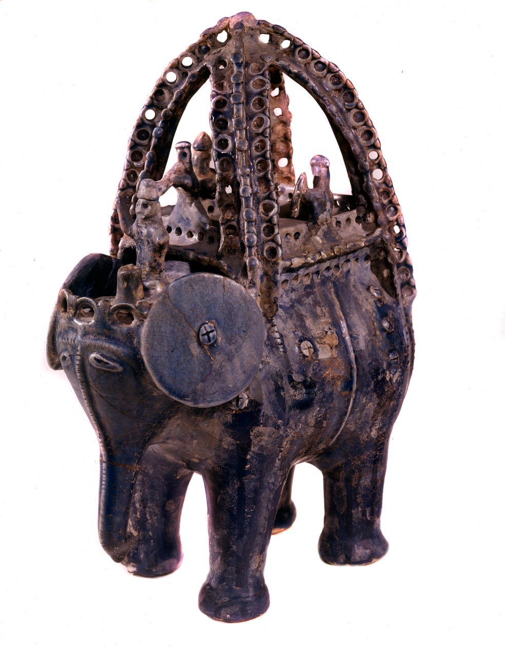 Persisk kunst: rhyton eller rhyton eller rhyton i blå fajanse fra regionen Gorgan i Iran. 1200-tallet. Teheran, arkeologisk museum av Persian School