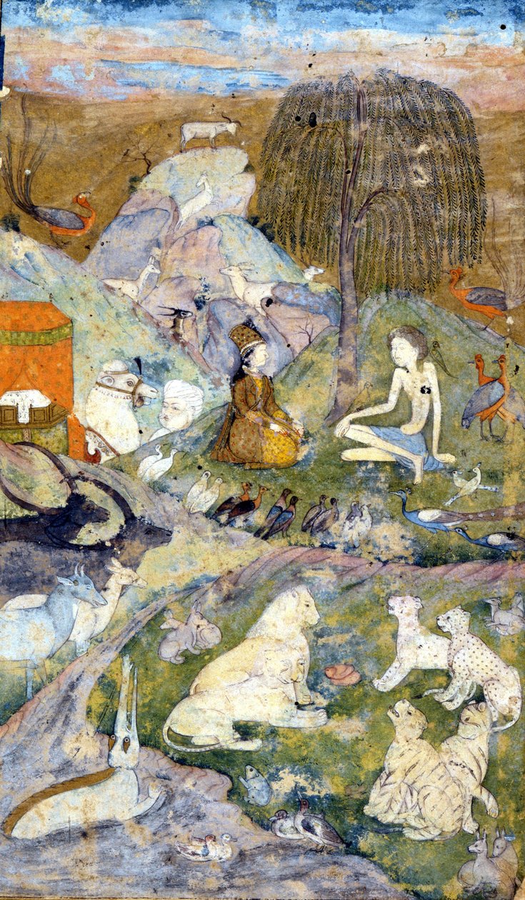 Persisk miniatyr fra 1600-tallet som representerer verdens skapelse: Mann og kvinne er representert nær livets tre, så vel som alle dyr. Zoroastrianisme: Zarathustras religion (Zarathushtra, Zarathushtra, Zarathustra eller Zoroastra) av Persian School