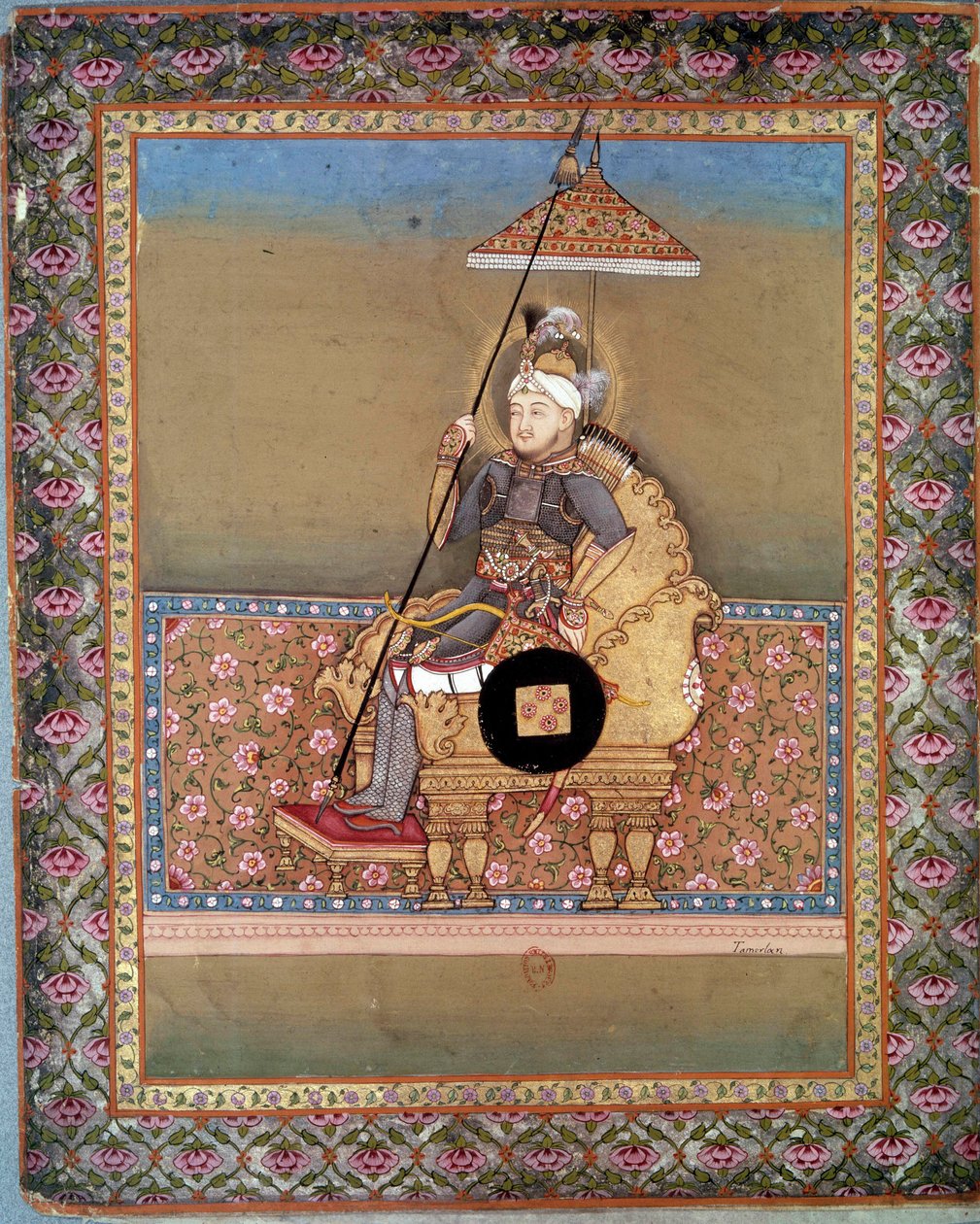 Portrett av den mongolske høvdingen Tamerlan (1336-1405) (eller Timur Lang, "Timur den lamme"). Persisk miniatyr fra 1400-tallet. Paris, B.N. av Persian School