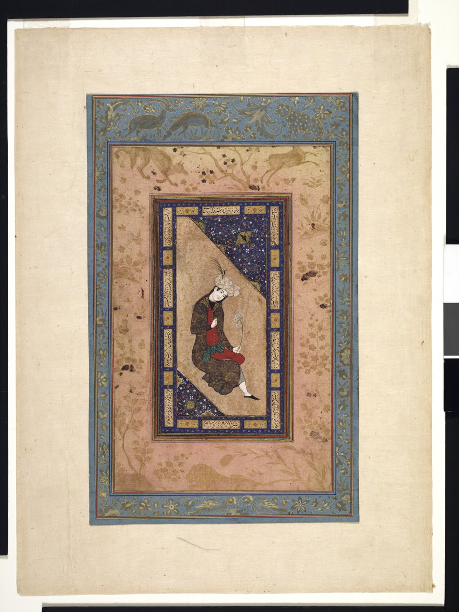 Portrett av en safavidisk prins, ca. 1590-1630 eller senere (ugjennomsiktig akvarell og gull på papir) av Persian School