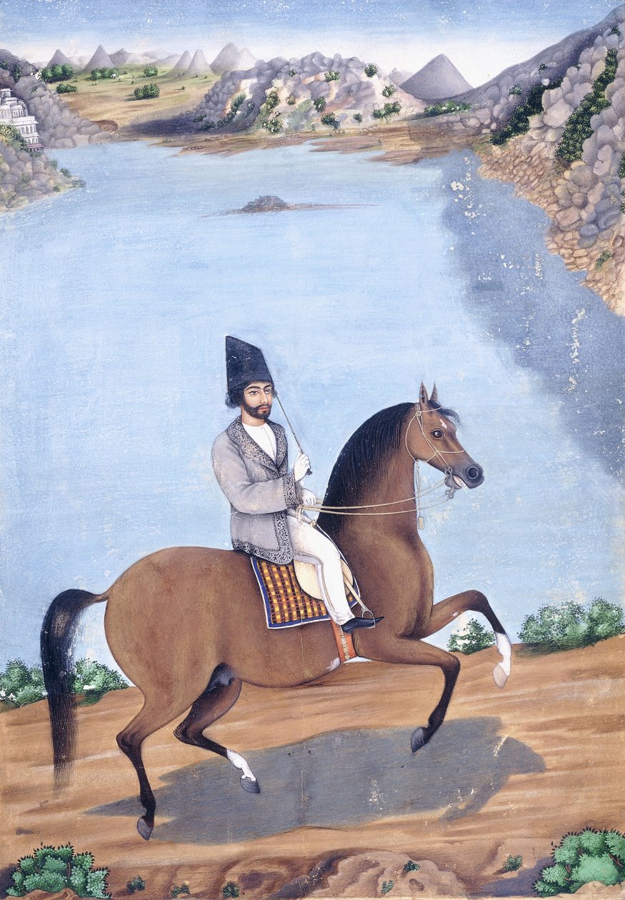 Portrett av en ung mann til hest, ca. 1840 av Persian School