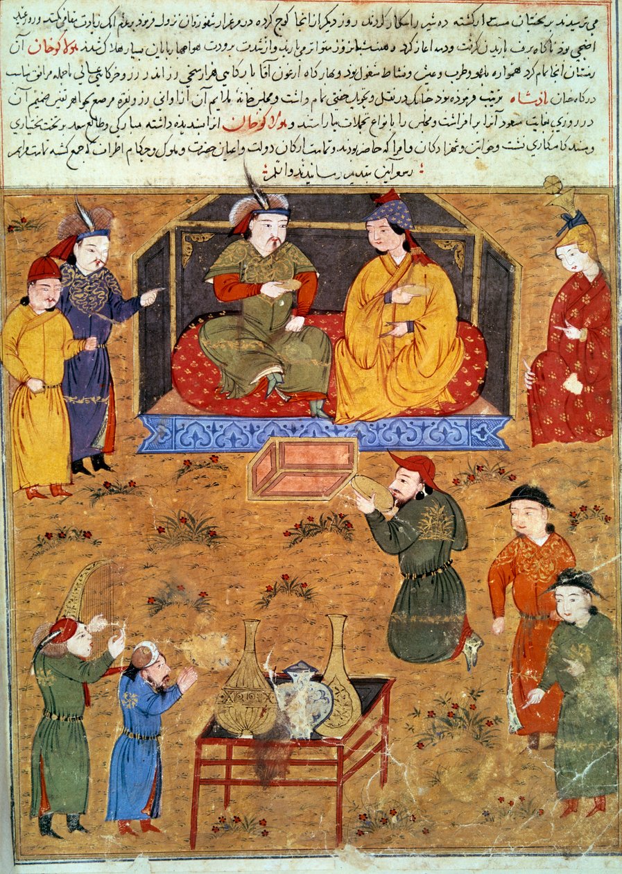 Representasjon av Houlagou Khan (1217-1265), han er barnebarnet til Genghis Khan persisk miniatyr hentet fra "" Jami al-tawarikh"" (Jami al-tawarikh) eller "" Universal History"" av historikeren Rashid al-din (al. din) (1247-1318) Rundt 1430. Paris, B.N. av Persian School