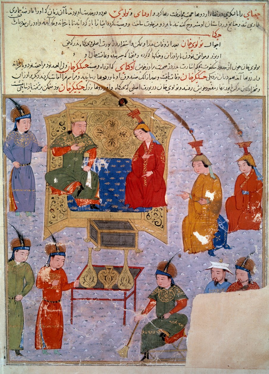 Representasjon av Houlagou Khan (1217-1265), han er barnebarnet til Genghis Khan persisk miniatyr hentet fra "" Jami al-tawarikh"" (Jami al-tawarikh) eller "" Universal History"" av historikeren Rashid al-din (al. din) (1247-1318) Rundt 1430. Paris, B.N. av Persian School