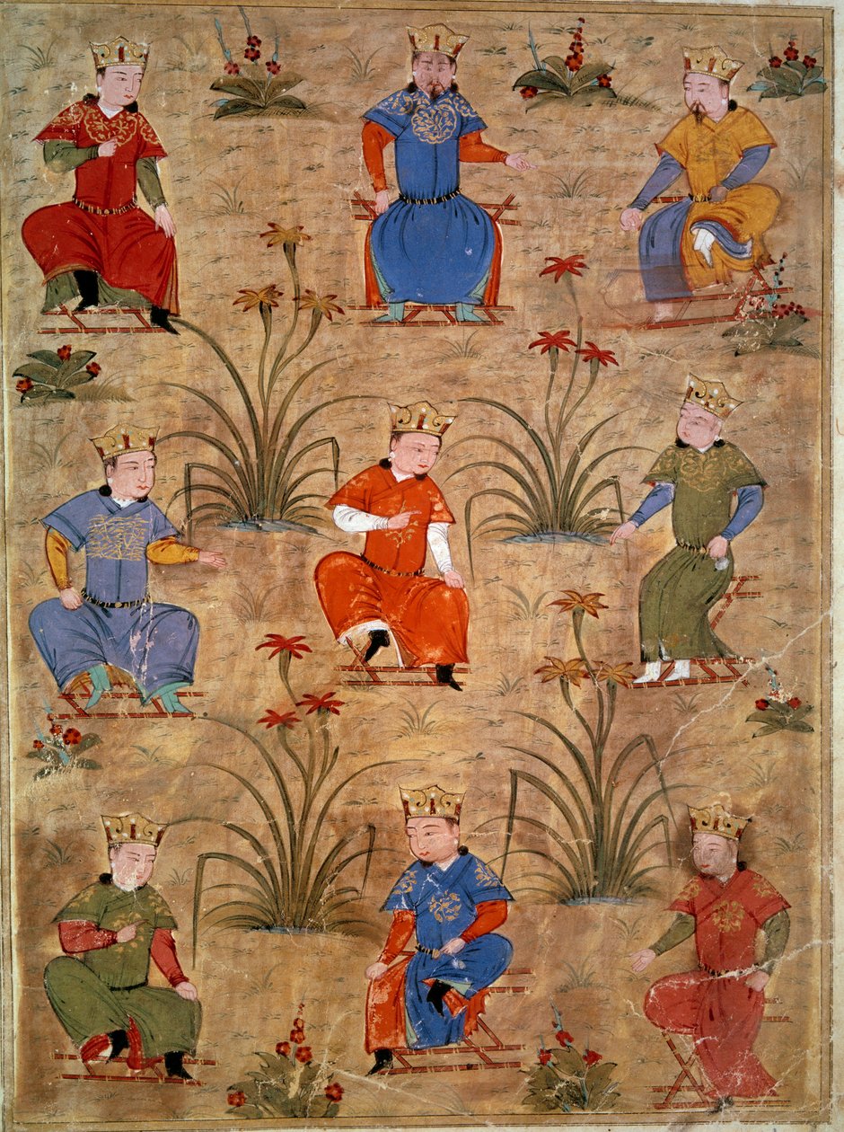 Representasjon av nevøene til Genghis Khan Persisk miniatyr hentet fra «Jami al-tawarikh» (Jami al tawarikh) eller «Verdenshistorie» av historikeren Rashid al-din (al din) (1247-1318) Rundt 1430. Paris, B.N. av Persian School