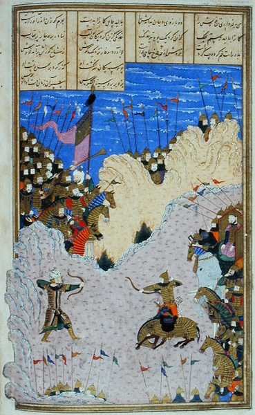 Rustam skyter Ashkabus og hesten hans, illustrasjon fra 