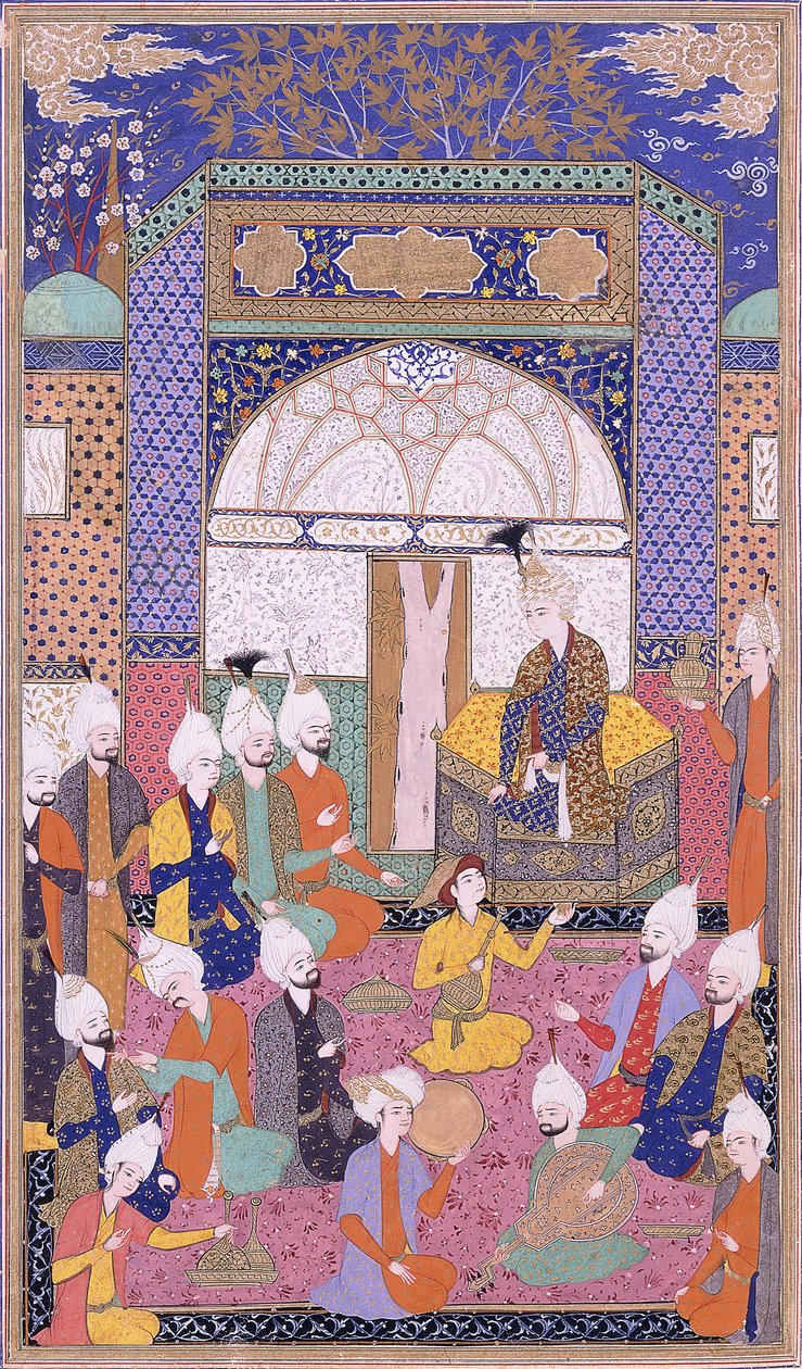 Shah Isma"il holder det første private publikummet etter sin tiltredelse i Tabriz, ca. 1590-1600 av Persian School