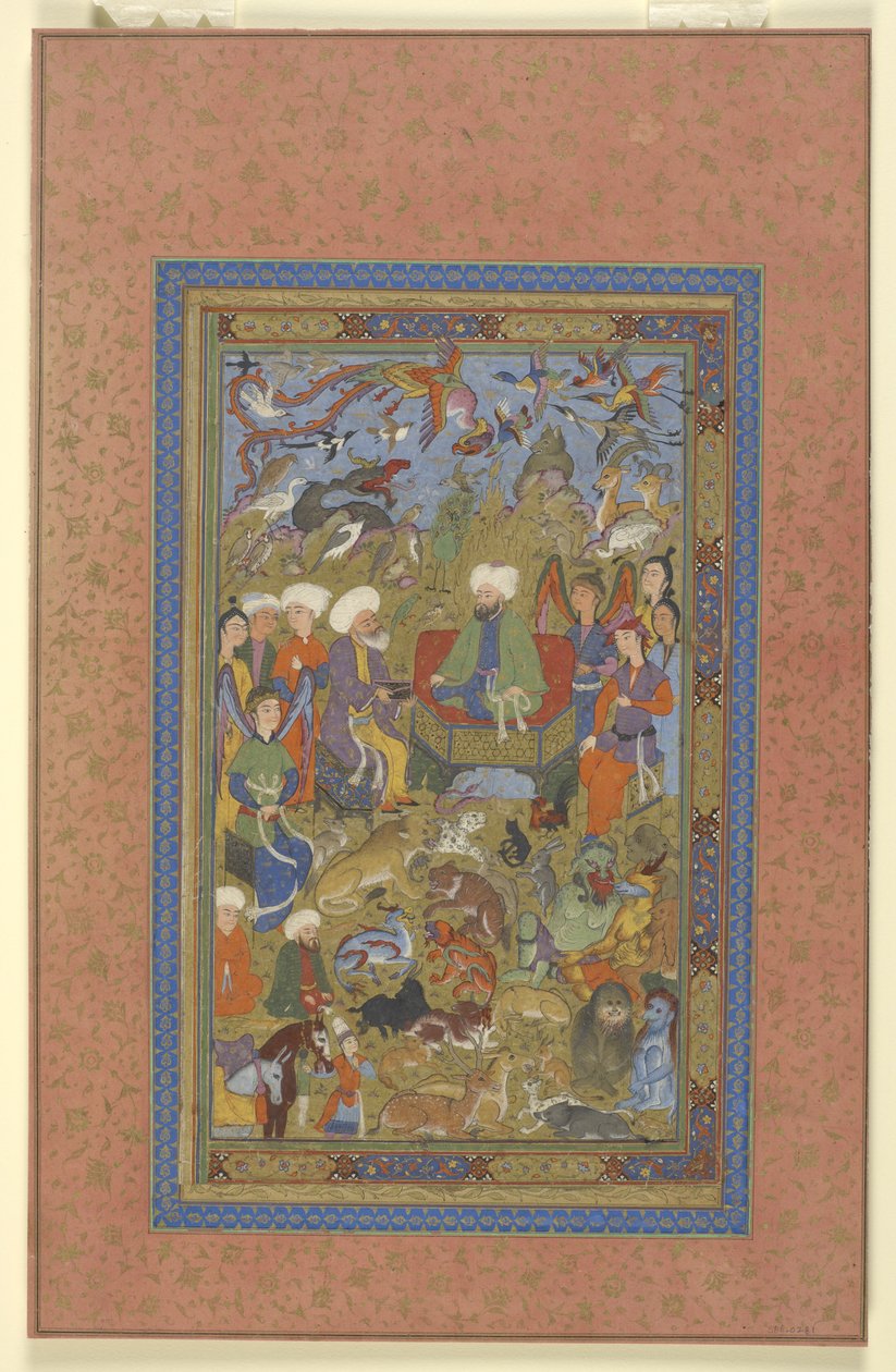 Sulayman og Bilqis enthroned, ca. 1590-1600 av Persian School