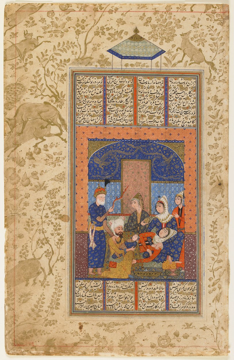 Fødselen til Rustam fra en Shahnama av Persian School