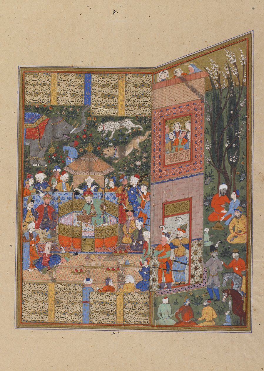 Utsendingene til Salm og Tur før Faridun, ca. 1560 (ugjennomsiktig akvarell, blekk og gull på papir) av Persian School