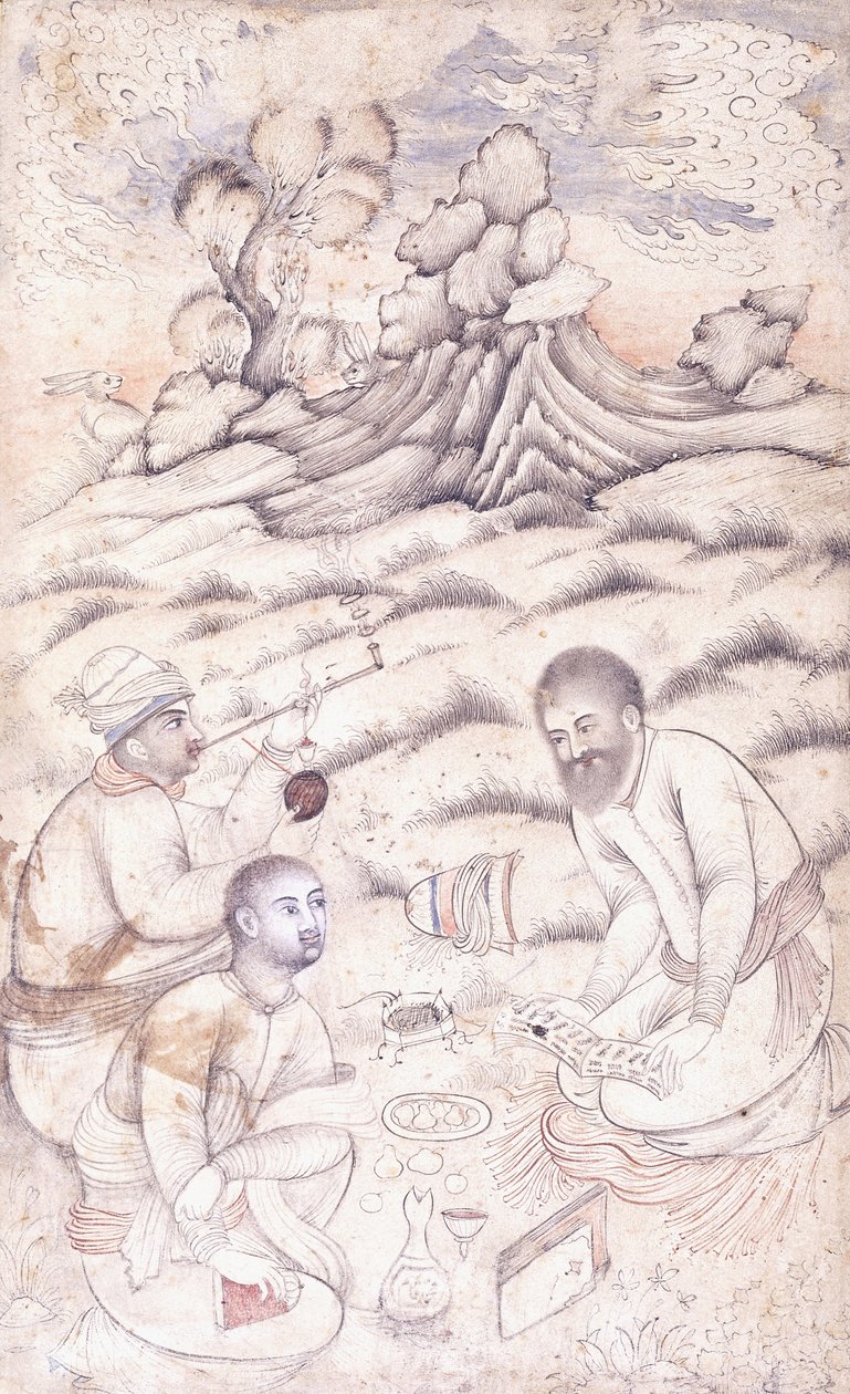 Tre unge menn i et landskap, ca. midten av 1600-tallet av Persian School